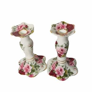 2 Floral Bone China Candle Holders Made in England
